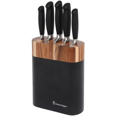 6 Piece New Black Oval Knife Block Set